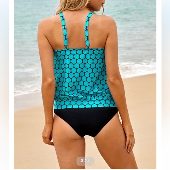 Walk On Beach Dot Print Two Piece Tankini Swimsuit - Size: XL NEW - Picture 2 of 9